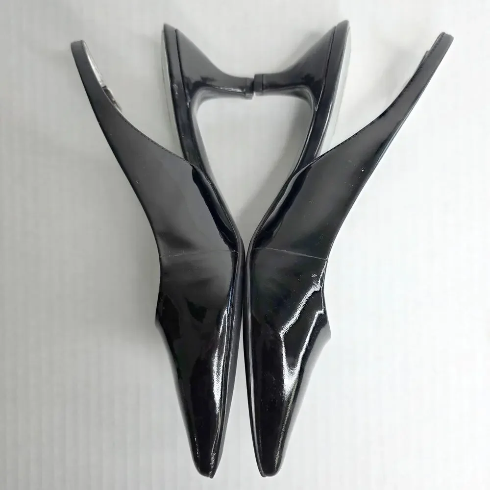 Trotters Black Patent Slingback Kitten Heels Size 6 W Pointed Toe Pumps Office - Picture 11 of 13